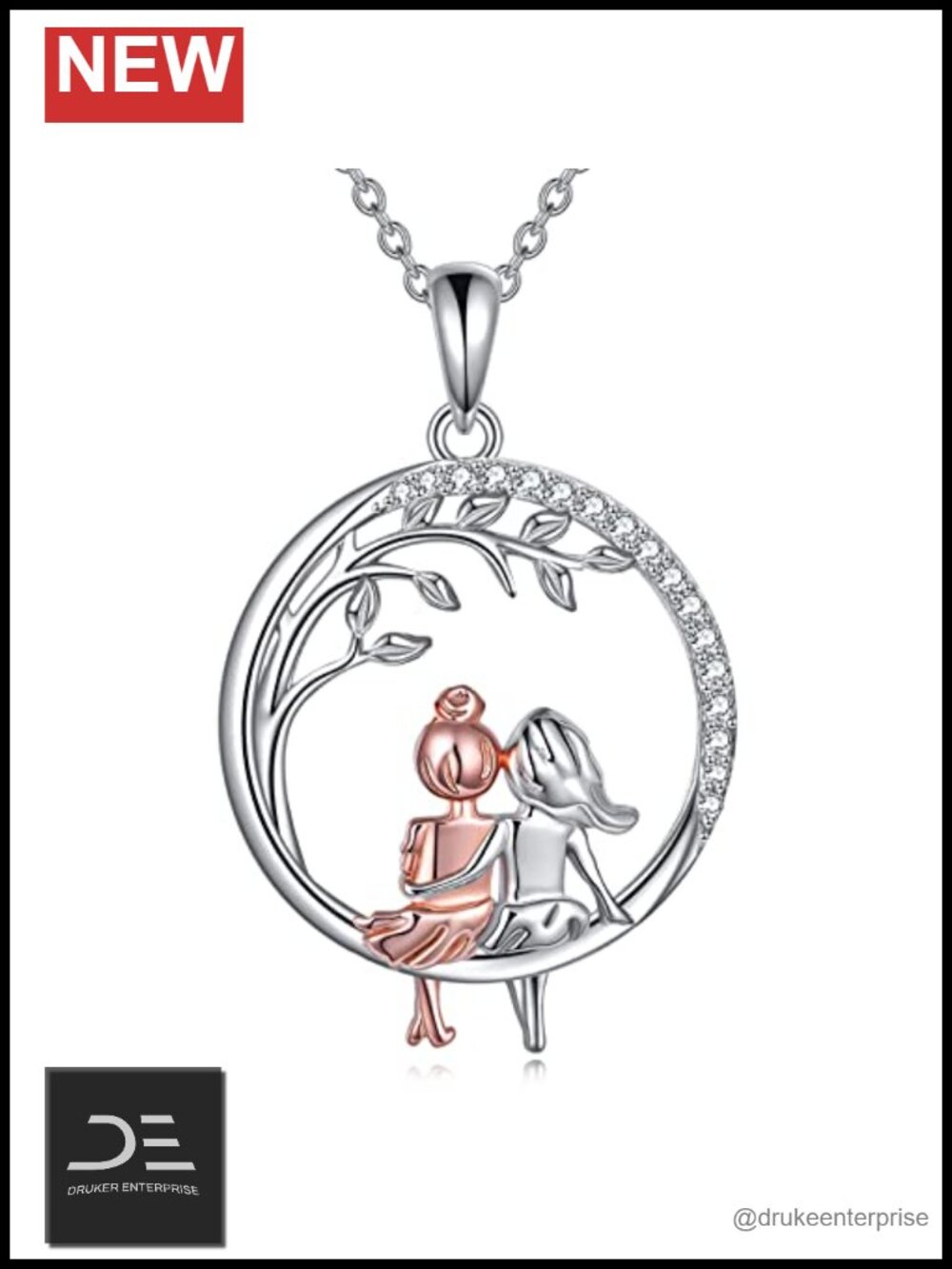 925 Sterling Silver Sister Pendant Necklace Moonstone Birthday Gift Jewelry